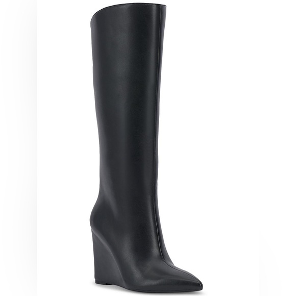 INC International Concepts Shoes - INC Womens Appile Faux leather Pointed toe Knee-High Boots Black